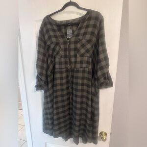Torrid Olive Green and Black Plaid Zip-Up Dress Size 3 NWT